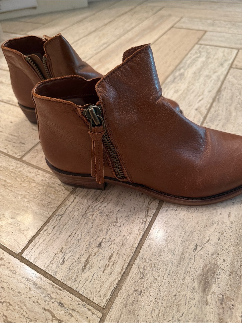 Gianni Bini Brown Leather Ankle Booties with Tassel Zipper
